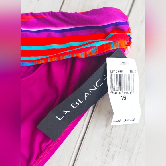 NEW LA BLANCA Swimsuit Foldover Bikini Bottoms Magenta Purple Colorful Size 16 - Picture 3 of 8